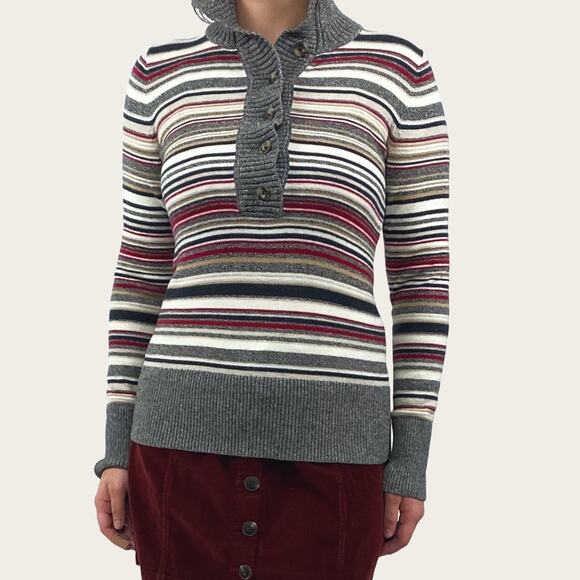🦉 Eddie Bauer 2012 Striped Henley Mock Neck Pullover Sweater Sz XS - Picture 1 of 10